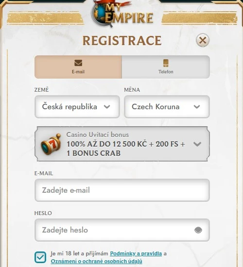 my empire casino registrace